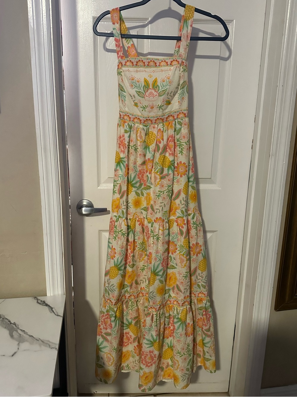 Rachel Zoe Floral Maxi Embroidered Dress Floral Pineapple Print Size 2